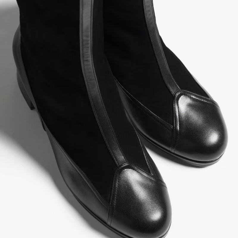 Spliced Colored Round-Head Mid-Boots