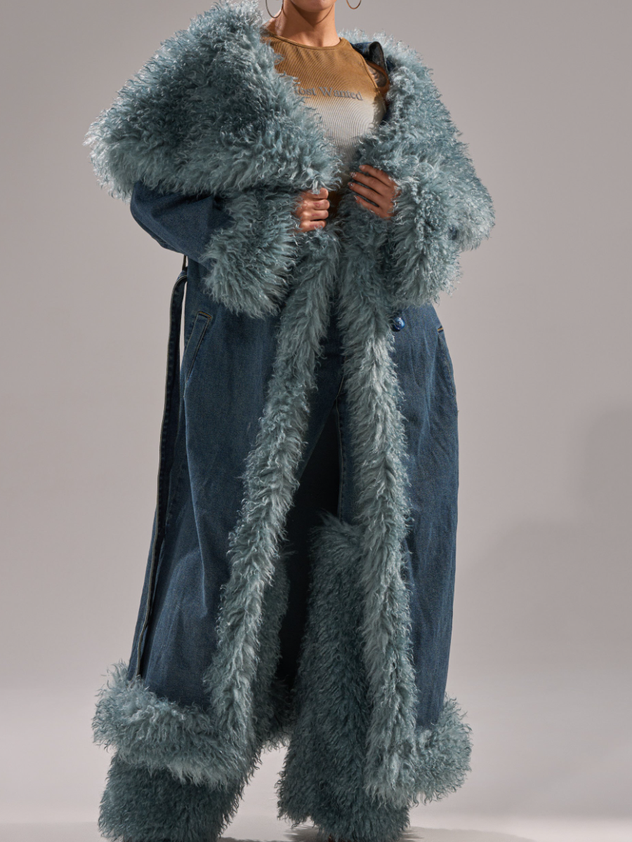 Denim Faux Fur Trim Coat