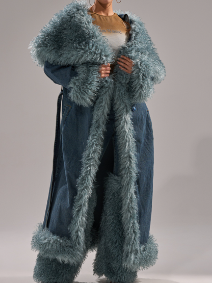 Denim Faux Fur Trim Coat