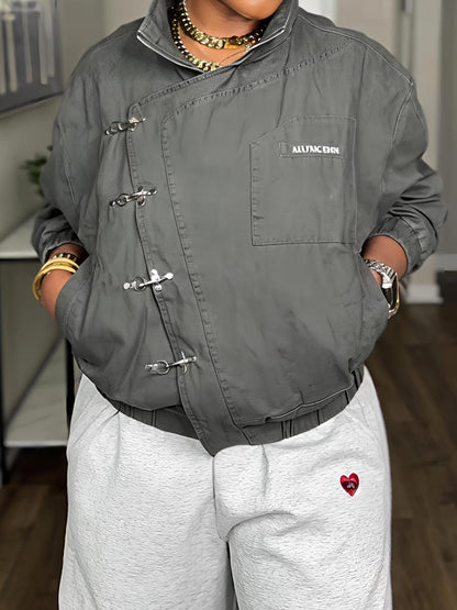 Metal Button Collared Slant Placket Soft Warm Coat