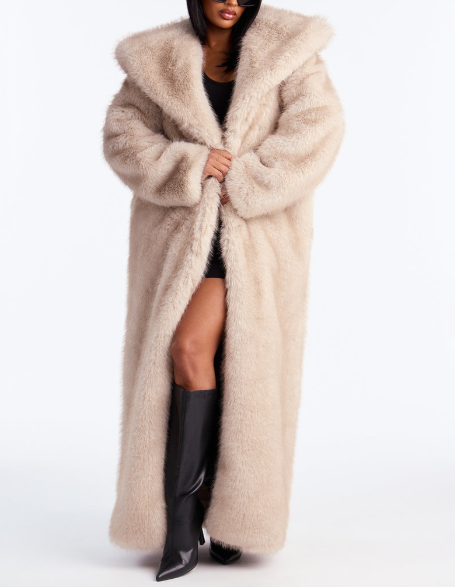 Two Tone Long Faux Fur Coat