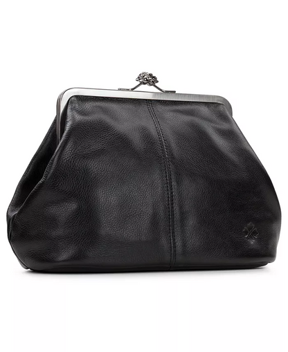 Classic Kiss-lock Closure Adorned Leather Bag