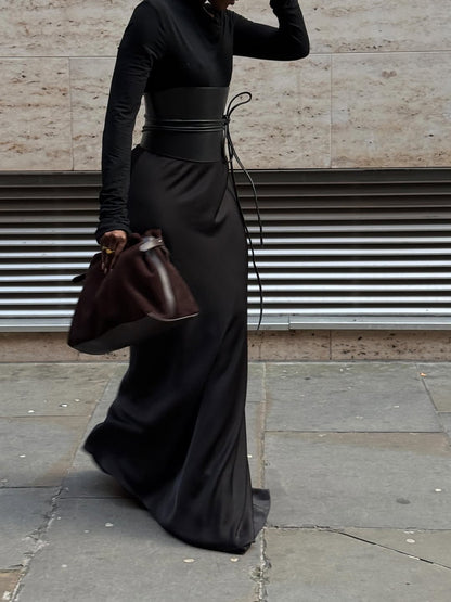 Autumn Bias Cut Satin Maxi Skirt