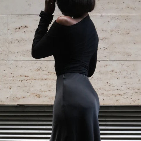 Autumn Bias Cut Satin Maxi Skirt （Top）