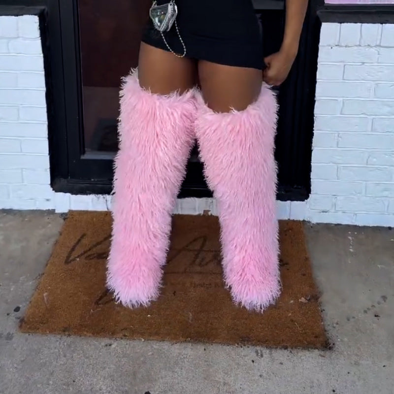 Pink Fur Long Boots