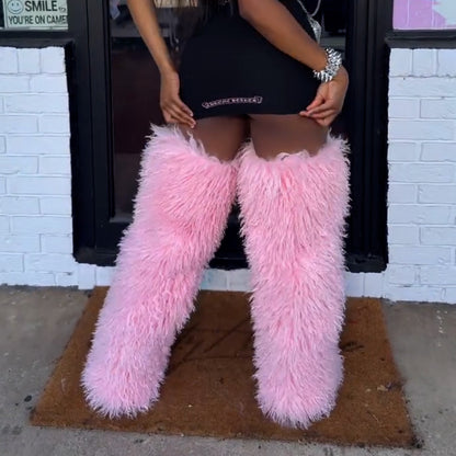 Pink Fur Long Boots