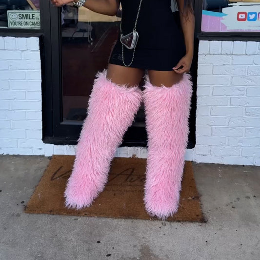 Pink Fur Long Boots