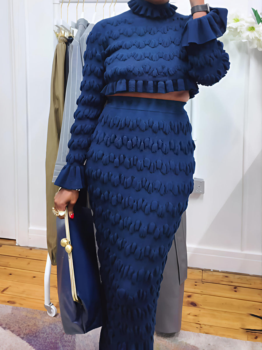 Turtle Neck Ruffled Hem Two Pieces Dress