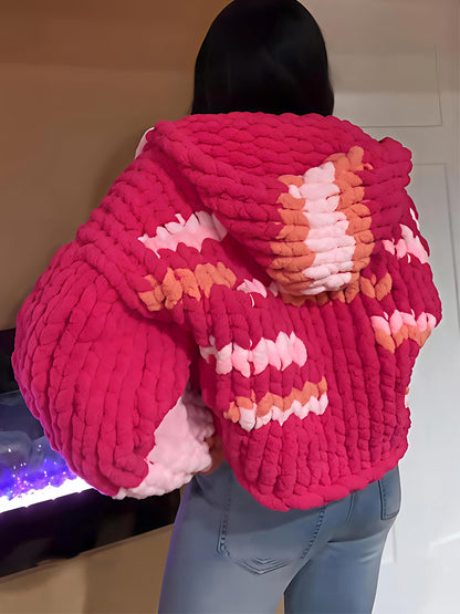 Fashion Hooded Knitted Cropped Cardigan