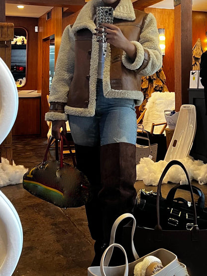 Vintage Faux Leather Oversized Stand Collar Jacket