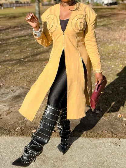 Zip Up V Neck Structured Blazer Coat