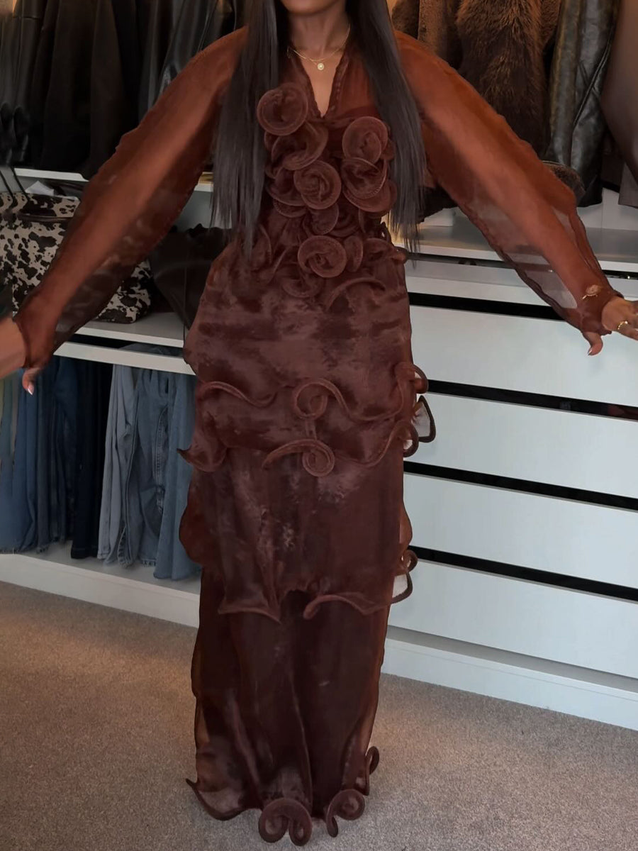 Elegant Ruffled See-through Party Maxi Dress