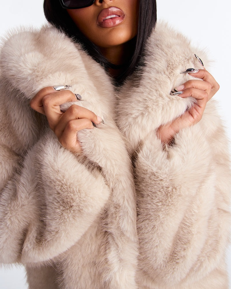 Two Tone Long Faux Fur Coat