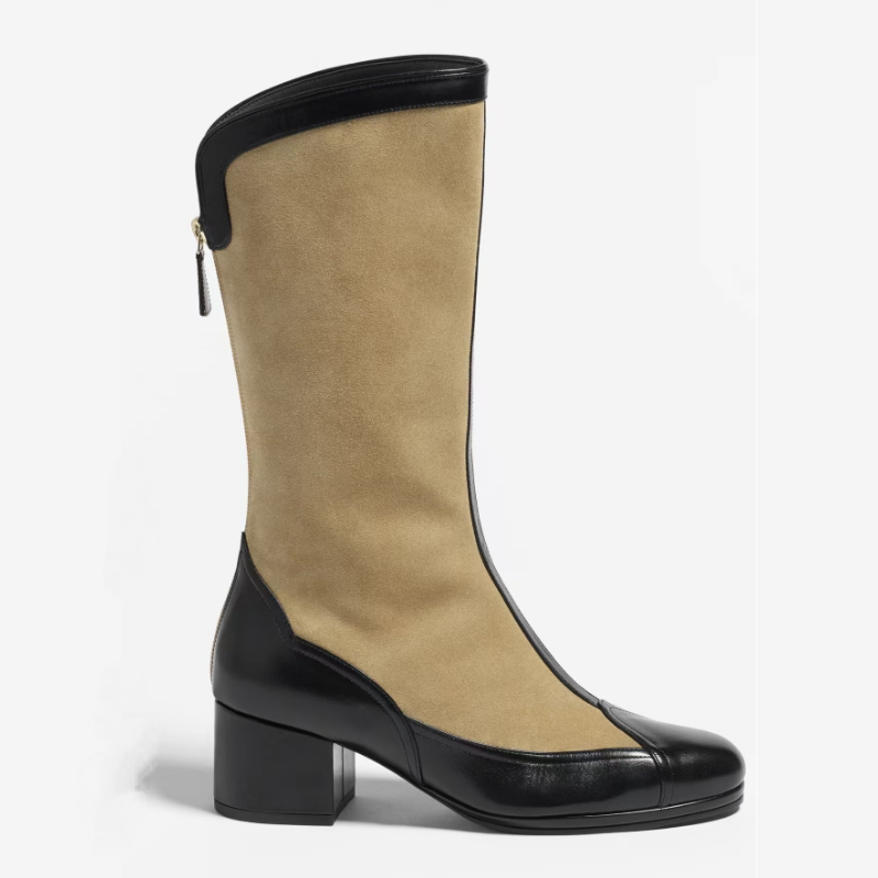 Spliced Colored Round-Head Mid-Boots