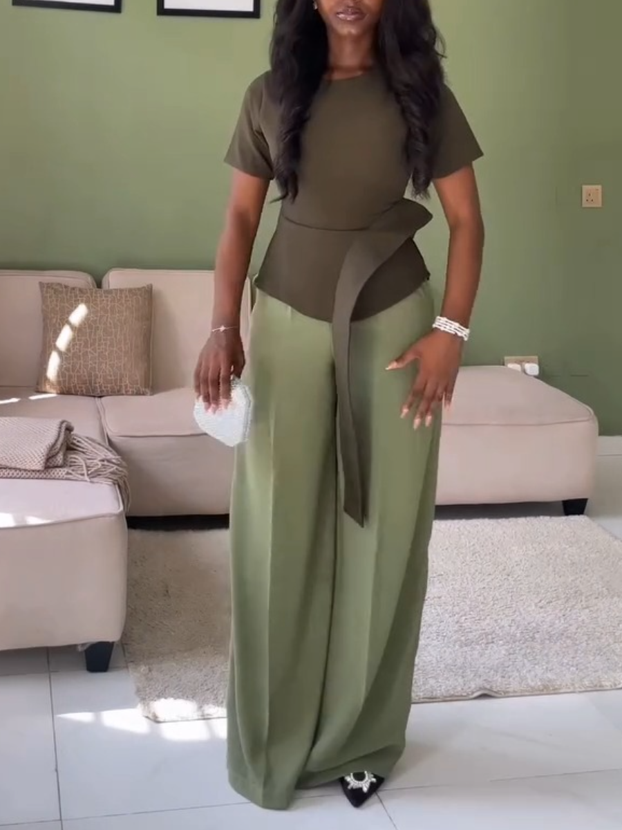 Green Casual Comfortable Slim Two-piece Set