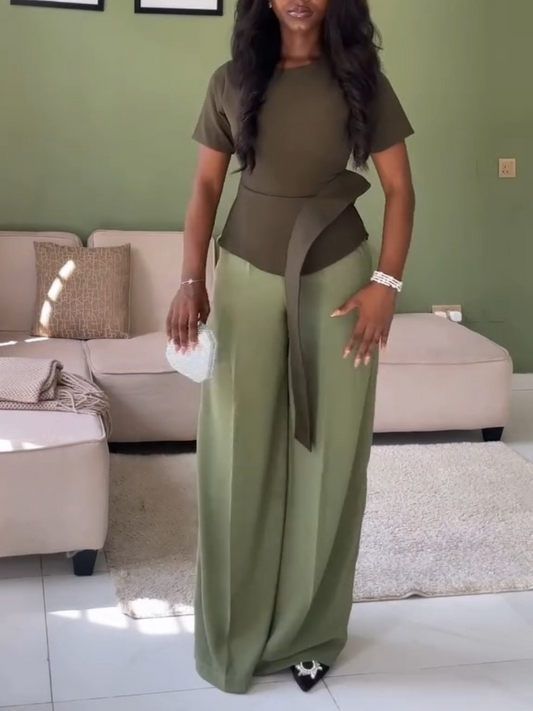 Green Casual Comfortable Slim Two-piece Set