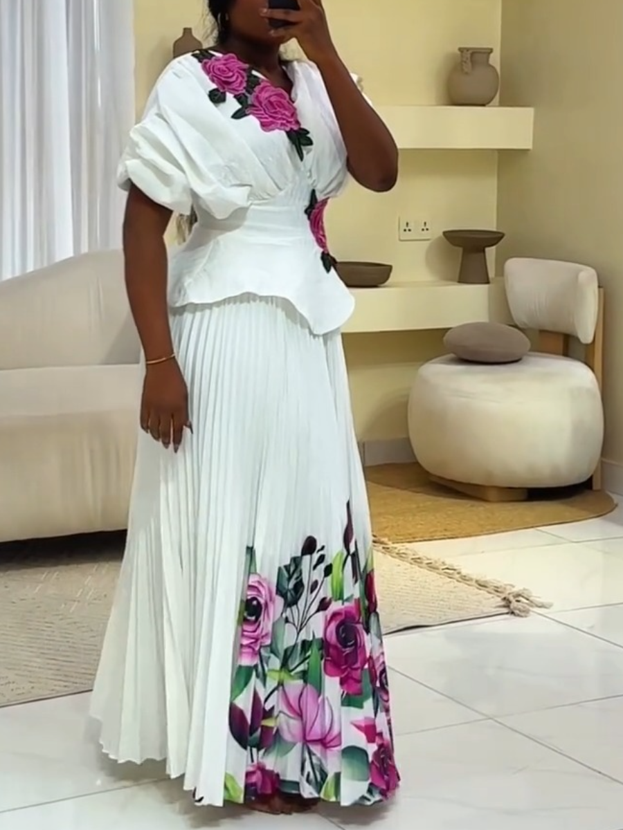 Elegant Two-Piece Set With Rose Decor