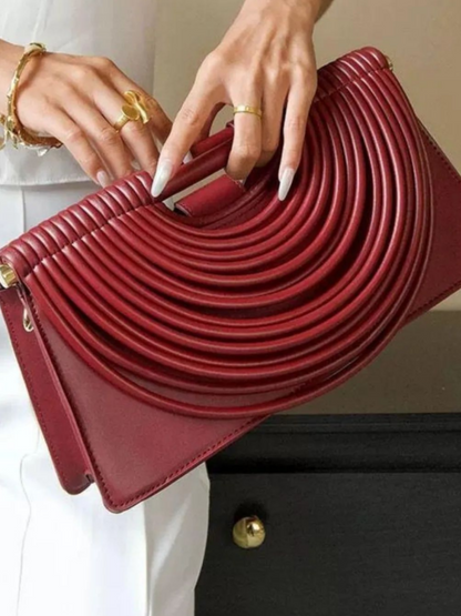 Curved Striped Handle PU Leather Bag
