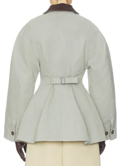 Faux Leather Collar Patchwork Zip Up Jacket