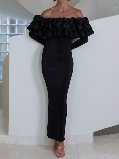 Ruffled Off Shoulder Long Sleeve Dress