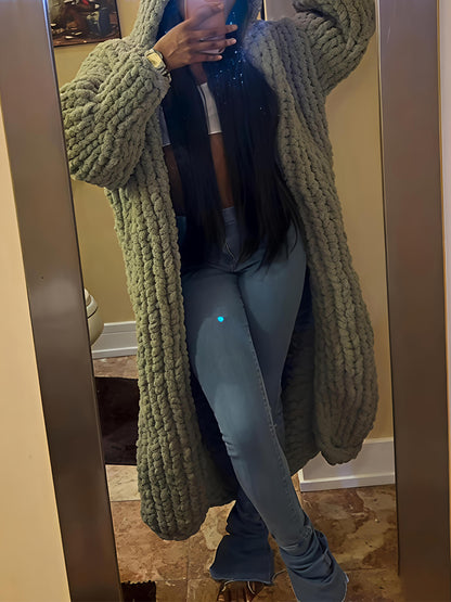 Hooded Collar Woolen Knit Cardigan