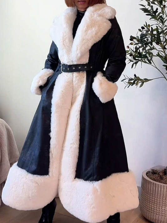 Embossed Croc-Print White Faux Fur-Trim Coat