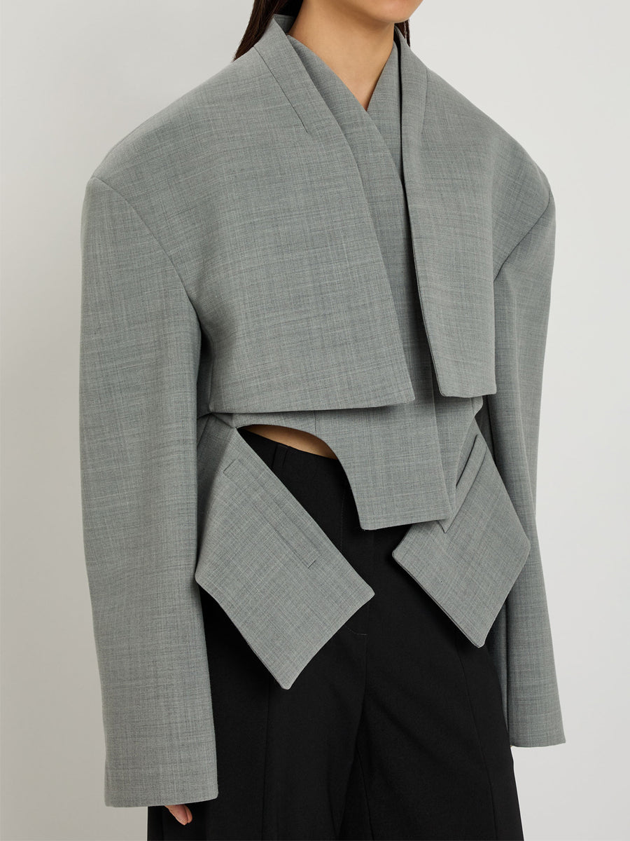 Stand Collar Cut-out Asymmetric Hem Jacket