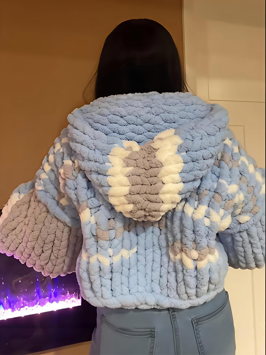 Fashion Hooded Knitted Cropped Cardigan