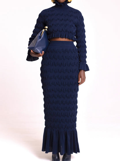 Turtle Neck Ruffled Hem Two Pieces Dress