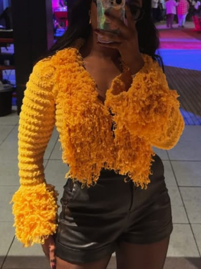 Fluffy Lassel Knit Coat