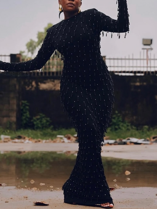 (⏰Last Day Promotion $10 OFF)-Slim-Fit Dress With Beaded Pendant