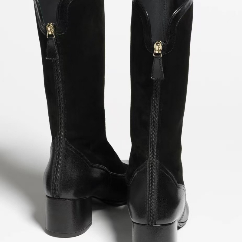 Spliced Colored Round-Head Mid-Boots