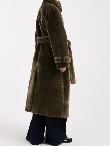 Cozy Teddy Funnel Neck Button Placket Coat