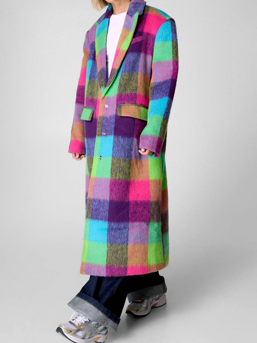 Multi Check Single Breasted Oversized Coat