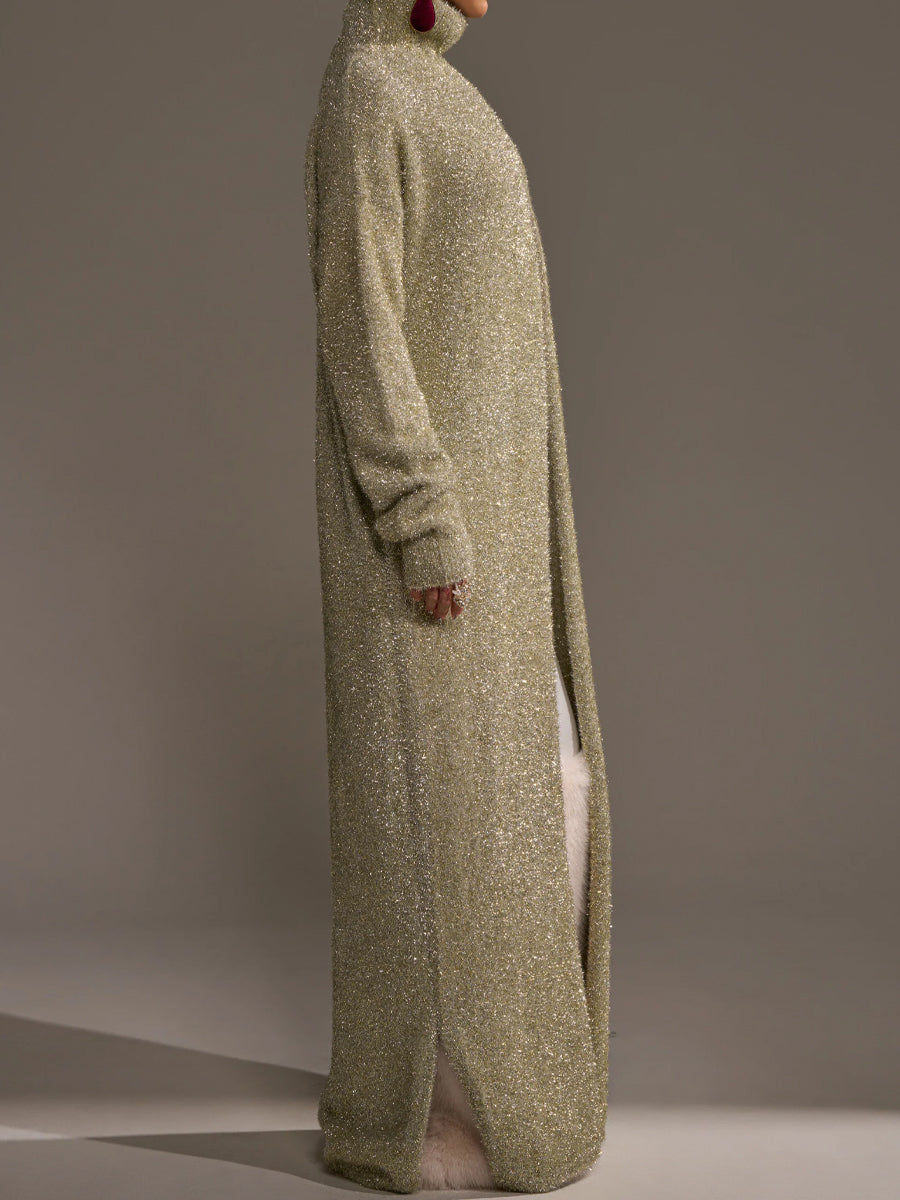 Ribbed Knit Mock Neck Metallic Sweater