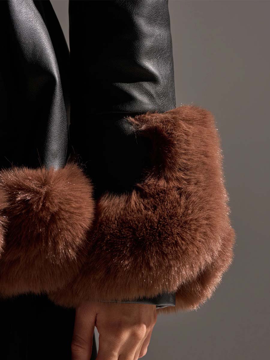 Faux Fur Trim Peplum Waist Warm Coat