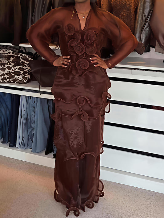 Elegant Ruffled See-through Party Maxi Dress