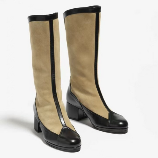 Spliced Colored Round-Head Mid-Boots