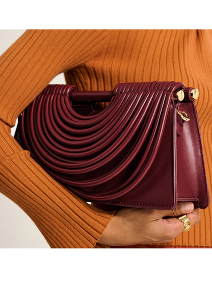 Curved Striped Handle PU Leather Bag