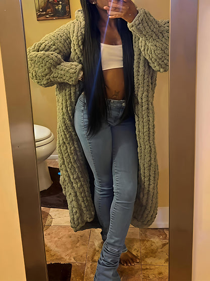 Hooded Collar Woolen Knit Cardigan