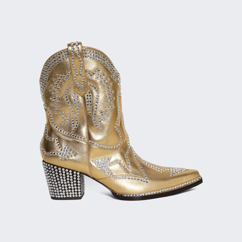 Crystal Stud Detailing Mid-heel Pointed Toe Western Boots