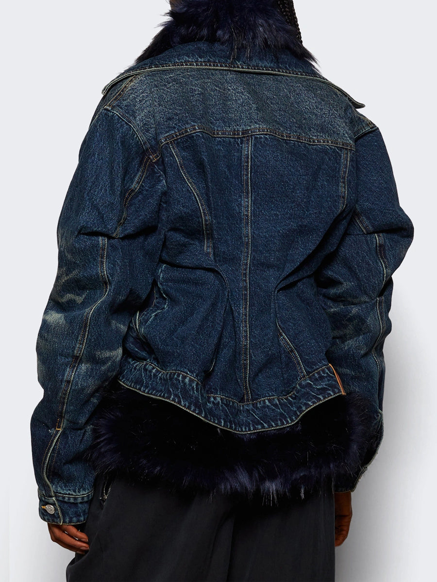 Faux Fur Cinched Denim Jacket