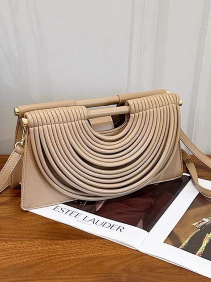 Curved Striped Handle PU Leather Bag