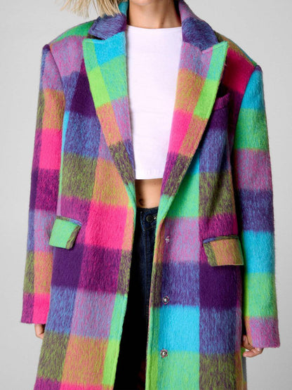 Multi Check Single Breasted Oversized Coat