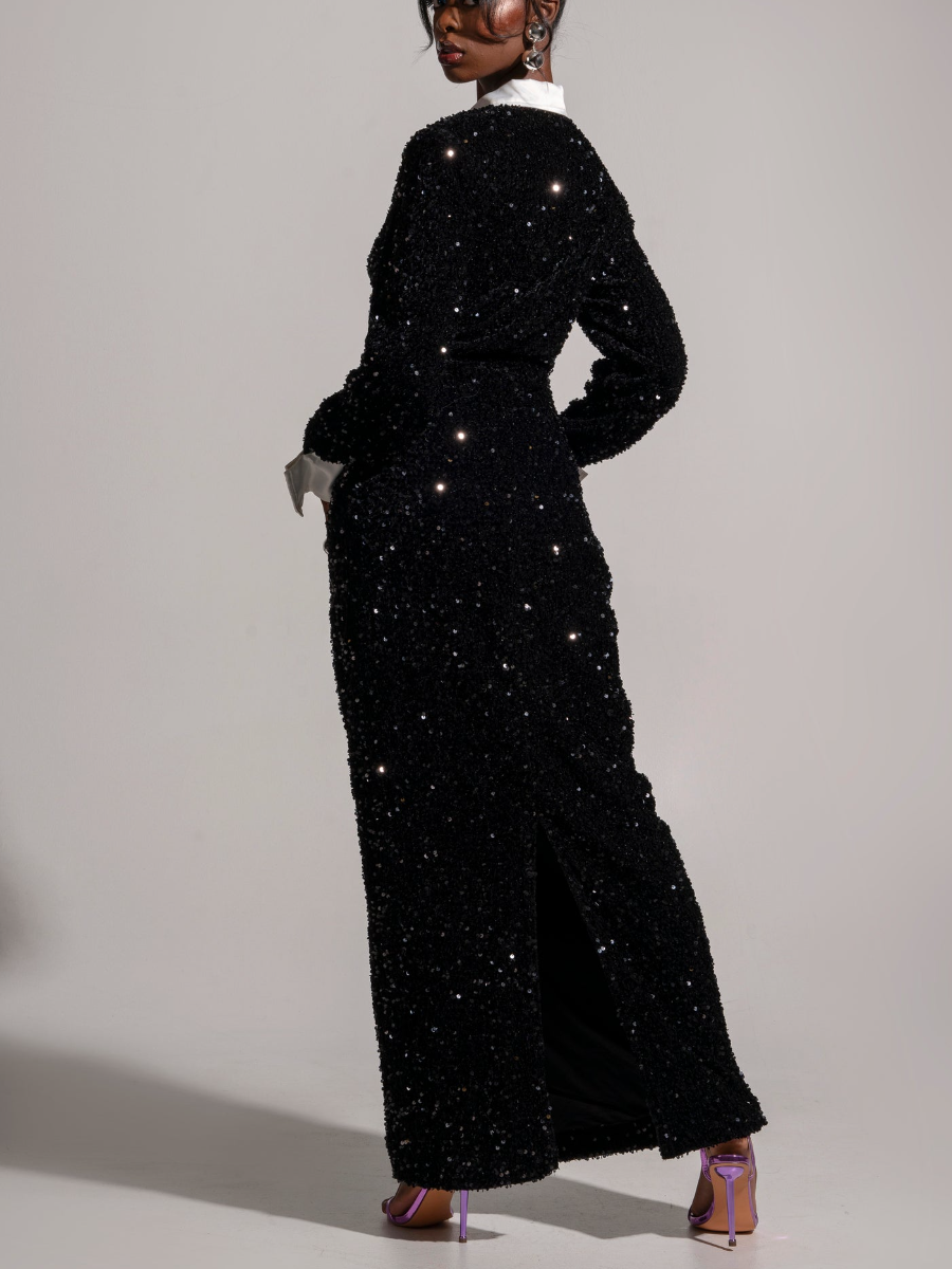 Contrast Sequin-Embellished Dress