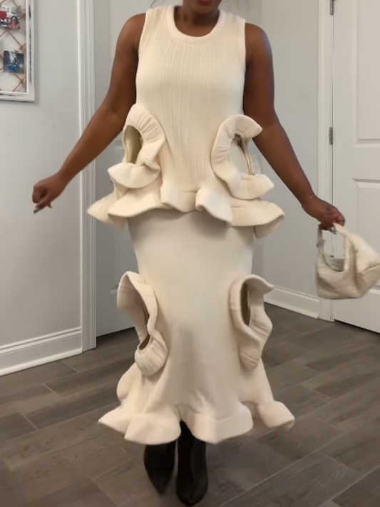 Foam Pleated Hollow Skirt Set