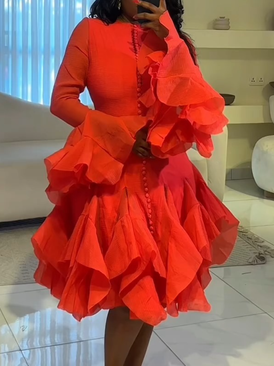 Red Petal Sleeve Mini Dress