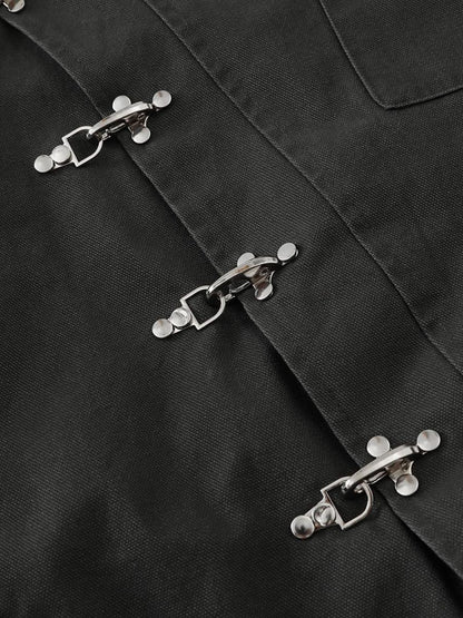 Metal Button Collared Slant Placket Soft Warm Coat