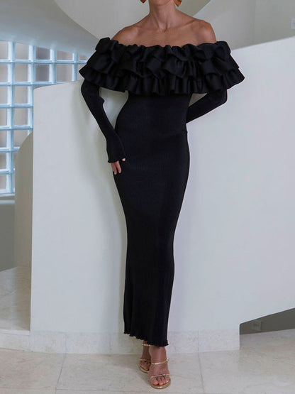 Ruffled Off Shoulder Long Sleeve Dress