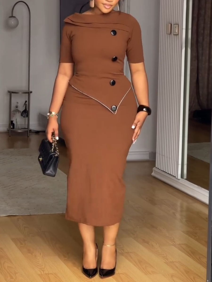 Fashionable And Elegant Button Slim-fit Hip Dress